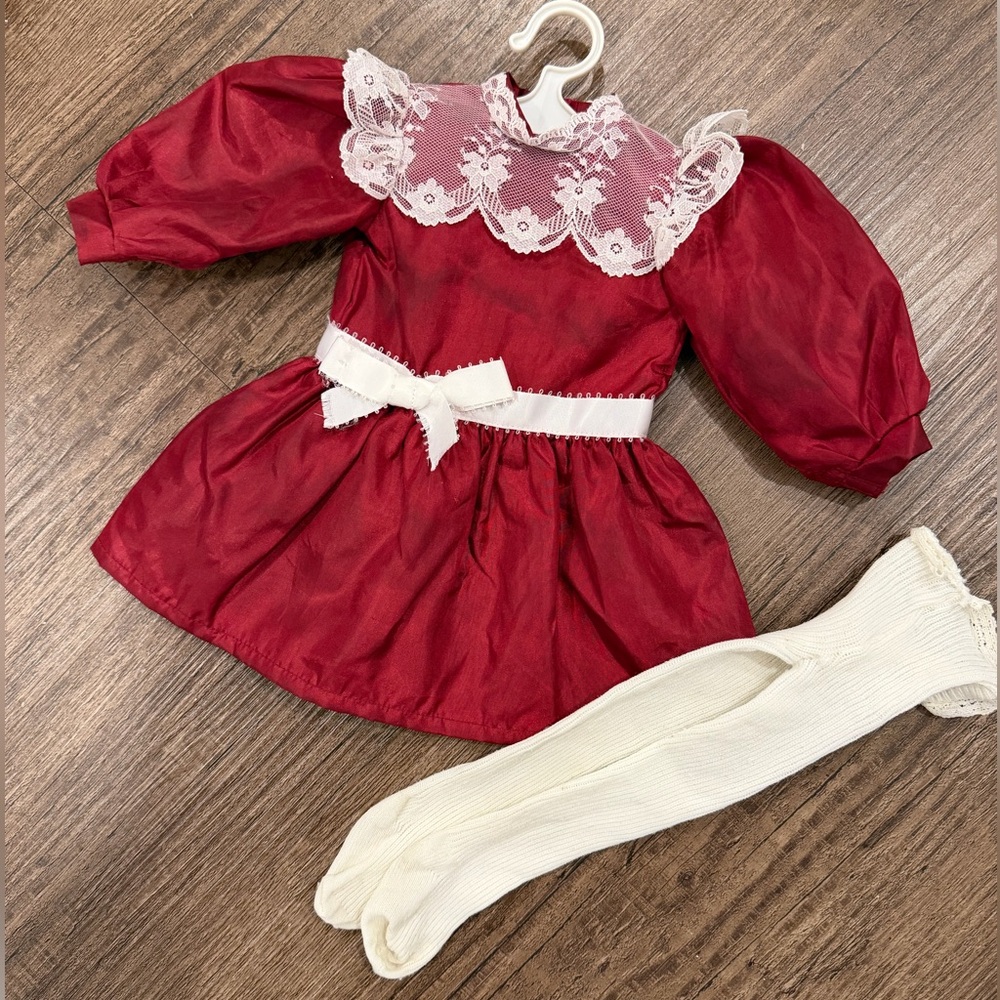 Pleasant Company Era Samantha’s Party Dress, Early PC Ribbed Tights 1993 + Book